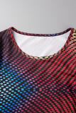 Robes de jupe crayon à col rond en patchwork d'impression sexy pourpre