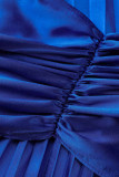 Robes droites colorées bleues élégantes solides de patchwork de pli oblique de collier