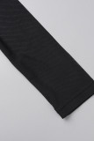 Schwarze, sexy, durchsichtige Patchwork-Bleistiftrockkleider mit quadratischem Kragen