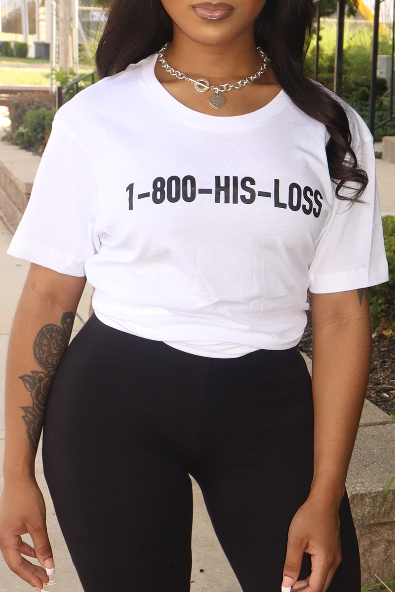 

White Street Print Letter O Neck T-Shirts