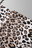 Rojo sexy estampado leopardo patchwork pliegue halter un paso falda más vestidos de tamaño