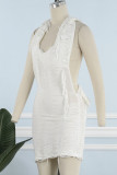 ホワイト セクシー ストリート ソリッド パッチワーク フード付きカラー ペンシル スカート ドレス