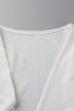 Weiße, lässige, elegante, solide Patchwork-Strickjacke mit Kragenoberbekleidung