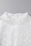Blanco sexy sólido lentejuelas patchwork medio cuello alto lápiz falda vestidos