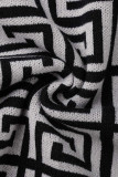 Zwarte elegante patchwork O-hals kokerrokjurken