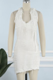 ホワイト セクシー ストリート ソリッド パッチワーク フード付きカラー ペンシル スカート ドレス