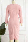 Розовые элегантные однотонные платья в стиле пэчворк с косым воротником и юбкой в ​​один шаг