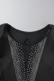 Черные сексуальные однотонные лоскутные перья, горячая дрель, юбка-карандаш с круглым вырезом, платья