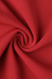 Красные сексуальные однотонные облегающие комбинезоны на молнии с круглым вырезом в стиле пэчворк