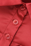 Rote, lässige, solide Patchwork-Faltkleider mit V-Ausschnitt und A-Linie