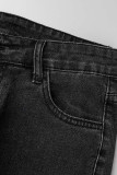 Tiefblaue Patchwork-Jeans mit hoher Taille und Karomuster