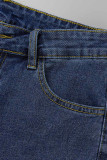 Jeans jeans cintura alta com estampa xadrez azul claro