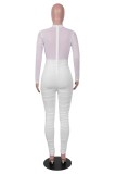 White Sexy Solid Patchwork See-through Half A Turtleneck Skinny Jumpsuits