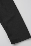 ブラック エレガント ソリッド パッチワーク フォールド オブリーク カラー ワンステップ スカート ドレス