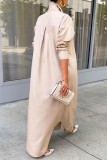 Серое повседневное однотонное платье-рубашка с воротником в стиле пэчворк Платья Платья