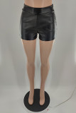 Silver White Casual Solid Basic Plus Size High Waist Shorts
