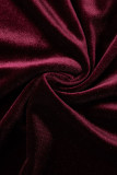 Бордовый сексуальный сплошной выдолбленный лоскутный косой воротник юбка на один шаг платья