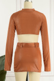 Tangerine Sexy Solid Patchwork Asymmetrical Zipper Long Sleeve Two Pieces