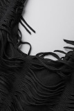 Vestidos de falda de lápiz con cuello con capucha de patchwork sólido de calle sexy negro