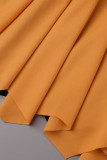 レッド カジュアル ソリッド パッチワーク ベルト付き ターンバック カラー ストレート ドレス