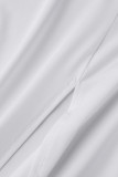 Белое сексуальное однотонное длинное платье в стиле пэчворк с разрезом и V-образным вырезом Платья