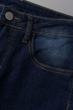 Jeans in denim a vita alta con patchwork casual blu scuro