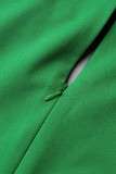 Vert Élégant Patchwork Solide O Cou Une Étape Jupe Robes