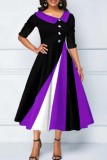 Dieprode casual patchwork contrasterende schuine kraag A-lijn jurken