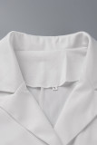 White Casual Solid Patchwork Buttons Turn-back Collar Plus Size Two Pieces