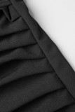 Schwarze, elegante, solide Patchwork-Falten mit schrägem Kragen, einstufige Rockkleider