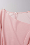 Розовые элегантные однотонные платья в стиле пэчворк с косым воротником и юбкой в ​​один шаг