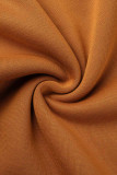Caramel Color Casual Solid Patchwork O-hals långärmad två delar