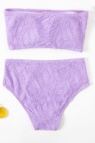 Purple Fashion Sexy Solid Backless Strapless Plus Size Swimwear (With Paddings)