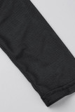 ブラック セクシー ソリッド パッチワーク シースルー 非対称カラー スキニー ジャンプスーツ