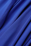 Красочное синее элегантное однотонное вечернее платье в стиле пэчворк с косым воротником Платья