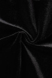 Schwarzer, sexy, solider, durchsichtiger Patchwork-Overall mit halbem Rollkragen