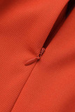 Tangerine Red Elegant Solid Patchwork O Neck One Step Skirt Dresses