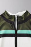 グリーン カジュアル スポーツウェア プリント パッチワーク ジッパー カラー ペンシル スカート ドレス