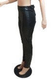 Pantalones casuales negros de patchwork sólido de talla grande