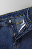 Голубые джинсовые джинсы с завышенной талией и принтом в уличную клетку в стиле пэчворк