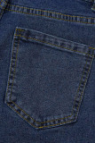Deep Blue Street Plaid Print Patchwork High Waist Flare Leg Denim Jeans