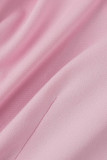 ピンクのセクシーなソリッドパッチワークターンバックカラーレギュラーボディスーツ