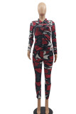 Rouge Casual Street Print Camouflage Patchwork Boucle Turndown Collar Plus Size Two Pieces