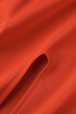Tangerine Red Элегантные однотонные лоскутные платья с круглым вырезом и юбкой на один шаг