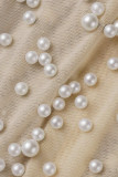 Tute regolari bianche sexy eleganti con patchwork solido trasparente con perline o collo