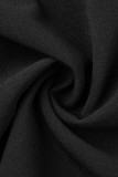 Zwarte elegante effen patchwork vouw schuine kraag eenstaps rokjurken