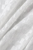 Blanc Sexy Solide Paillettes Patchwork Demi Un Col Roulé Jupe Crayon Robes