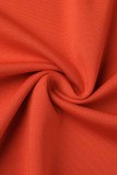 Tangerine Red Elegant Solid Patchwork O-Ausschnitt One Step Rock Kleider