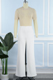 White Sexy Elegant Solid Patchwork See-through Beading O Neck Regular Jumpsuits