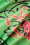 Groen sexy print patchwork vouw off-shoulder kokerrokjurken
